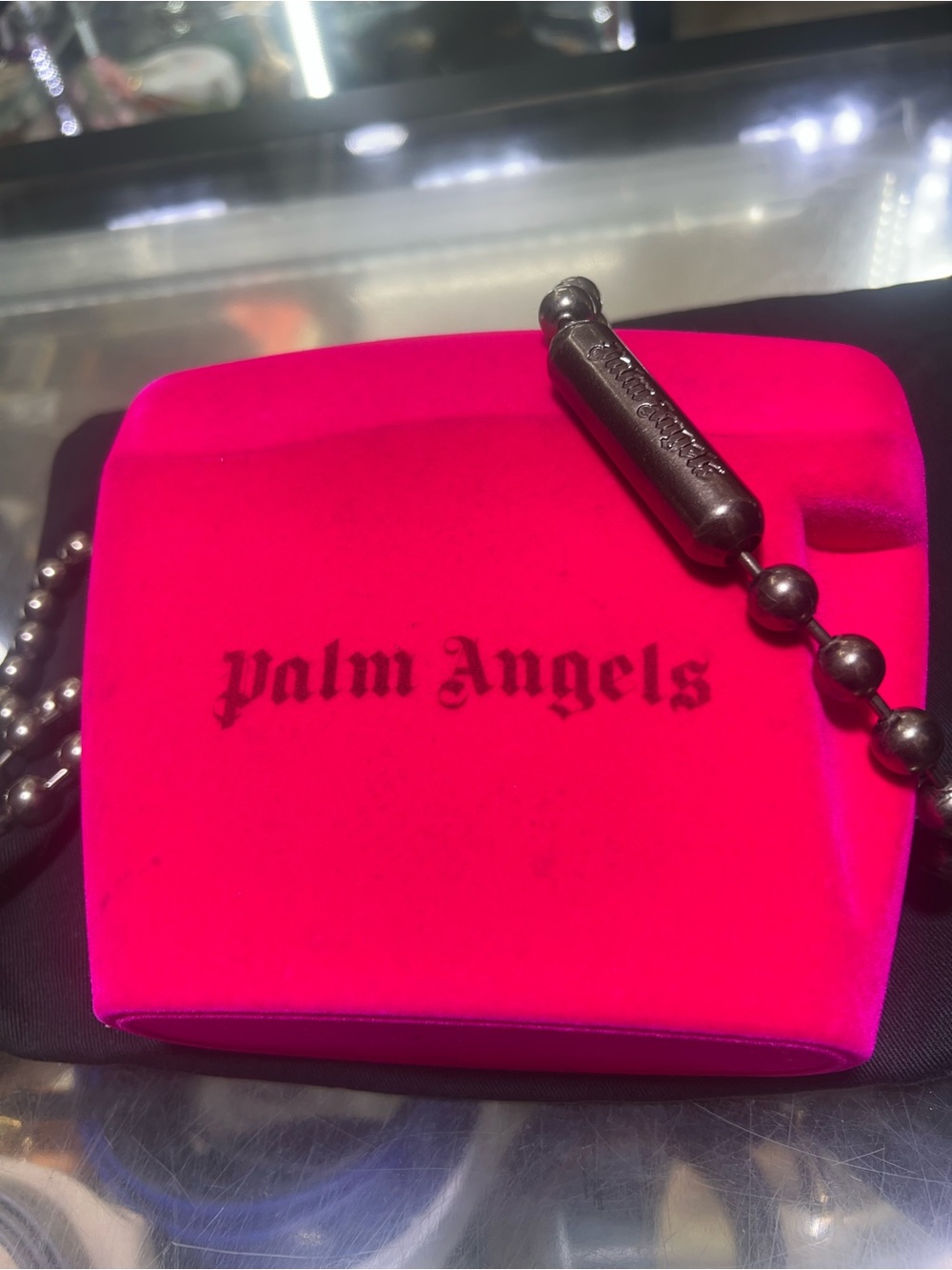 Palm Angels Neon Pink Velvet Plastic Interior Shoulder Pouch